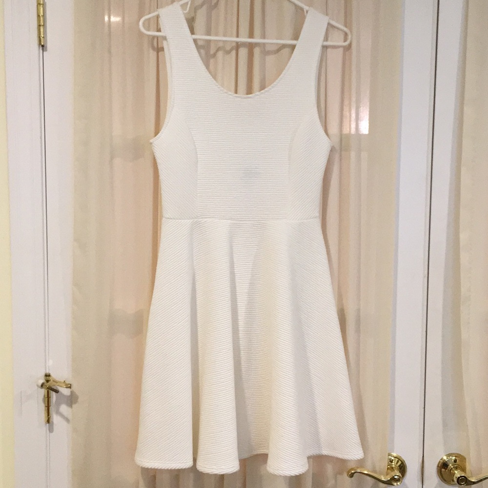 Lush White Ribbed Skater Dress Medium